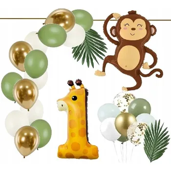Balónek BALÓNKY dekorace boho SAFARI žirafa opička PRVNÍ NAROZENINY