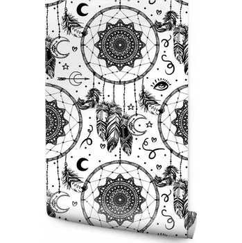 Fototapeta Tapeta černo-bílé lapače snů boho do ložnice