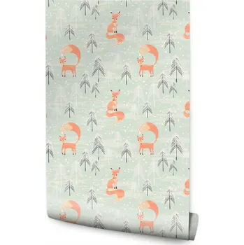 Fototapeta Tapeta do dětského pokoje lišky les stromy sníh