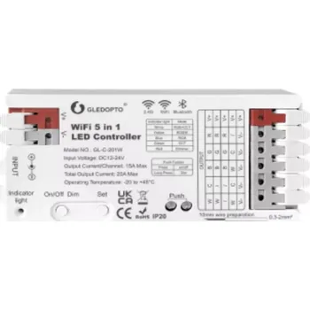 LED páska Gledopto Wi-Fi+RF Tuya 5-in1 RGBW LED controller - ovladač LED pásků, 20A GL-C-201W