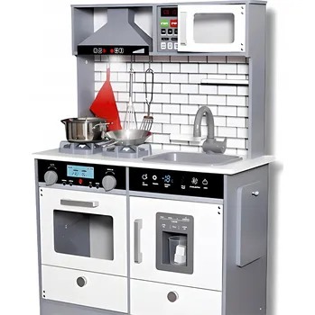 Dětská kuchyňka VELKÁ KUCHYŇKA PRO MALÉHO KUCHAŘE ŠEDÁ S PŘÍSLUŠENSTVÍM A SVĚTLEM