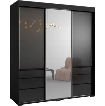 Šatní skříň Posuvná Skříň se zrcadlem Torino 3D1L 180 Černá (lacobel)
