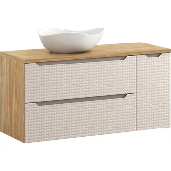 Policová skříň Závěsná skříňka Luxor Beige s deskou a umyvadlem 120 cm béžová/dub olejovaný