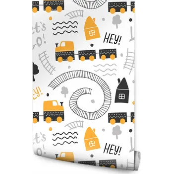 Fototapeta Dětská Tapeta Barevné PARNÍ LOKOMOTIVY Vláčky Vzory