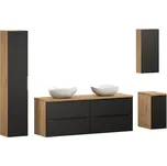 Koupelnová sestava Luxor Black s deskou, umyvadly a skříňkami 160 cm černá/dub olejovaný