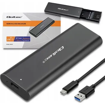 Příslušenství pro datový nosič Externí box Qoltec pro M.2 SSD NVMe PCI-E USB-C, černý