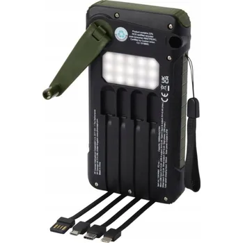 Powerbanka Solární powerbanka 10000mAh s dynamem a ruční klikou, ABS plast z recyklace, certifikovaná