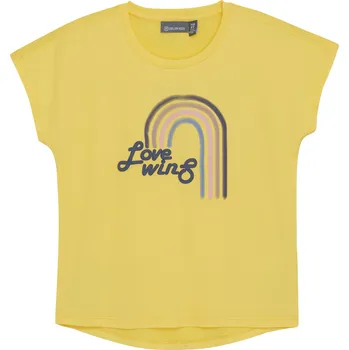 Pánské tričko Dívčí tričko s krátkým rukávem COLOR KIDS-Long T-shirt W. Print -S/S-3557-Banana Cream Oranžová 152