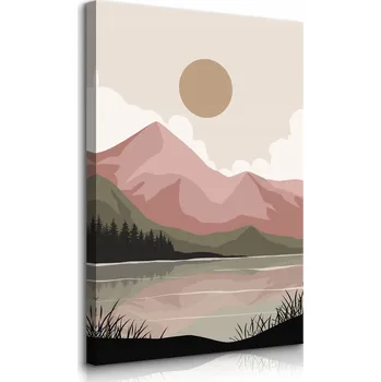 Obraz VELKÝ OBRAZ DO OBÝVACÍHO POKOJE HORY KRAJINA JEZERO STYL BOHO PŘÍRODA 80x120