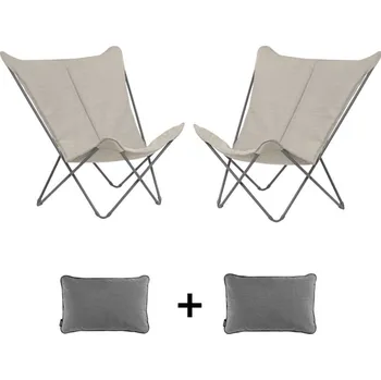 Sada 2 Motýlí křeslo SPHINX Hedona béžová Latté s polštáři EROME