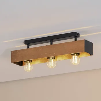 Svítidlo Luminex Stropní lampa Miluza, černá/hnědá, délka 57 cm, dřevo, 3 světla. - Stříška - délka 40 cm, šířka 5 cm, výška 2,5 cm světle hnědá, černá 3 x 15 W LED - Doprava zdarma