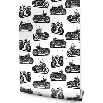 Fototapeta Tapeta pro mládež Černobílá MOTORKY Vzory