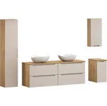 Koupelnová sestava Luxor Beige s deskou, umyvadly a skříňkami 160 cm béžová/dub olejovaný