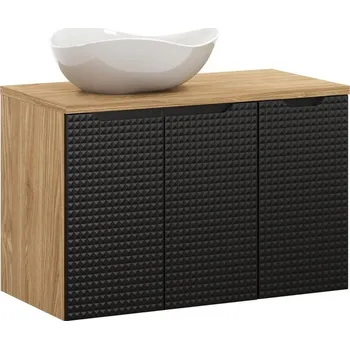 Policová skříň Závěsná skříňka Luxor Black s deskou a umyvadlem 90 cm černá/dub olejovaný