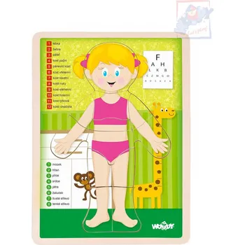 WOODY DŘEVO Puzzle holka naučná skládačka set 13 dílků s podložkou | 519108