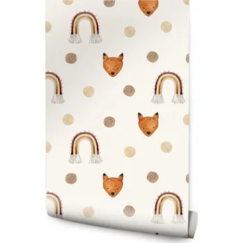 Fototapeta Tapeta na zeď do dětského pokoje LIŠKY Puntíky Duhy Boho styl Zvířátka