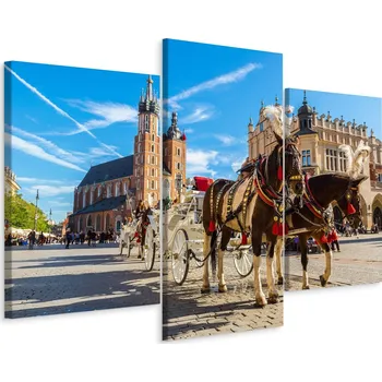 Obraz Obraz Triptych město Krakov Koně Náměstí 3D 90x60