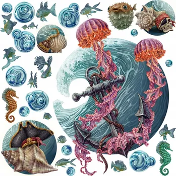 Obraz Nástěnné Samolepky Pohádkový podmořský svět mořských medúz Zvířata 60x64 cm