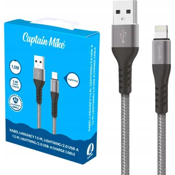 Datový kabel Kabel Captain Mike USB - Apple Lightning 1,5 m šedý