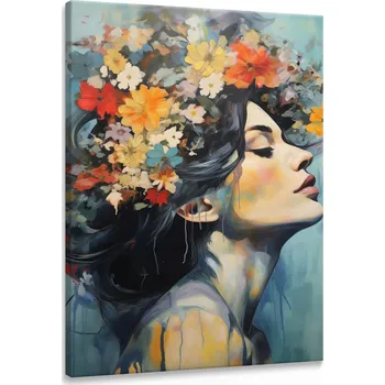 Obraz Obraz do obýváku PORTRET ŽENY Pastelové Květiny Akvarely 50x70