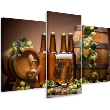 Obraz Obraz TRYPTYK Pivo Ve Sklenici Šišky Chmele 120x80