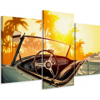 Obraz Obraz Triptych Auto Slunce Palmy Retro 3D 90x60 cm
