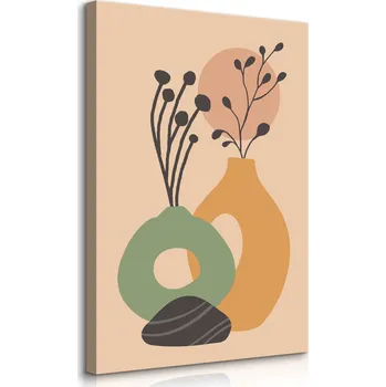 Obraz OBRAZ DO OBÝVÁKU PASTELOVÉ DŽBÁNY ROSTLINY STYL BOHO PŘÍRODA 30x40