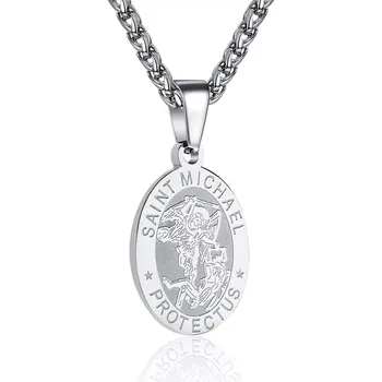 Náhrdelník Přívěsek z chirurgické oceli Svatý Michael Stříbrný - Model BEZ ŘETÍZKU (pouze přívěsek)