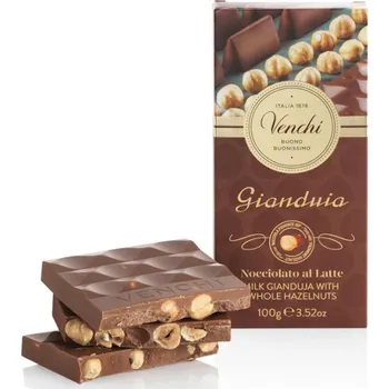 Čokoláda Venchi mléčná krémová čokoláda Gianduia s celými lískovými ořechy 100g