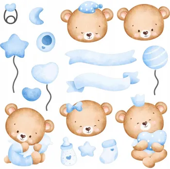 Obraz Sada samolepek do dětského pokoje - Roztomilí malí medvídci 60x84 cm