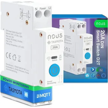 IP kamera Nous D2T DIN Smart Spínací Modul 20A s Tasmota firmwarem (1 kanál, s měřením spotřeby, ESP32)