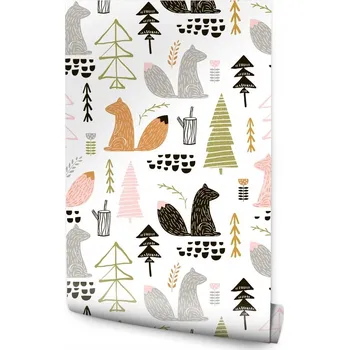 Fototapeta Dětská tapeta barevná zvířátka lesní stromy