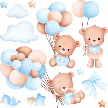 Obraz Univerzální dětské Samolepky - Sladcí medvídci s balónky na obloze, 60x104 cm