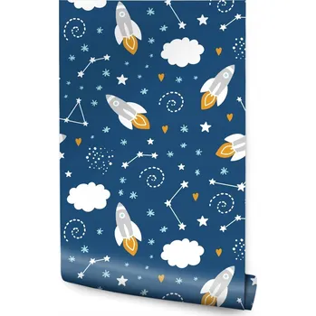 Fototapeta Dětská tapeta na zeď – vesmír, hvězdičky, rakety