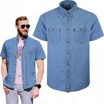 Pánská košile Pako Jeans pánská ležérní košile. Džínová košile pro každodenní nošení, bavlněná, regular fit, krátký rukáv, běžný střih, bavlna, velikost XXL