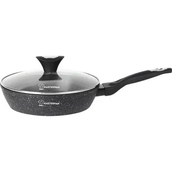 Pánev Hliníková nepřilnavá pánev s mramorovým povrchem a skleněnou poklicí – 26 cm