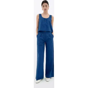 Dámské kalhoty Thinking MU Cobalt Seersucker Manolity Pants BLUE 40