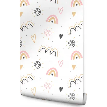 Fototapeta Tapeta do dětského pokoje moderní vzor DUHA Srdíčka Abstrakce