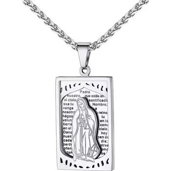 Náhrdelník Ocelový medailonek Svatá Marie Matka Boží Stříbrný - Model BEZ ŘETÍZKU (pouze přívěsek)