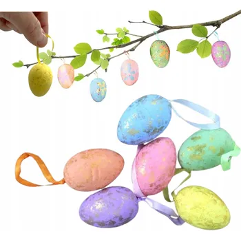 Velikonoční dekorace Velikonoční vajíčka kraslice dekorace barevné pozlacené závěsné 6 cm 6 ks