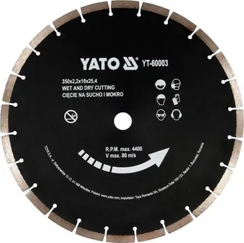 Řezný kotouč Kotouč řezný diamantový segmentový 350x25,4x3,4mm Yato YT-60003