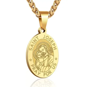 Náhrdelník Přívěsek z chirurgické oceli Svatý Josef Zlatý - Model BEZ ŘETÍZKU (pouze přívěsek)
