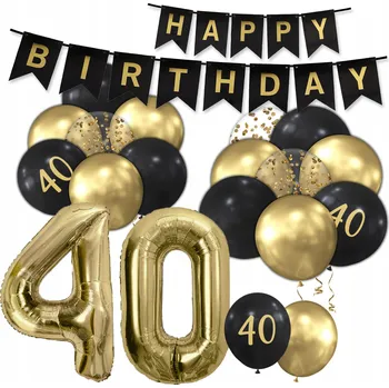 Balónek BALÓNKY sada k narozeninám číslice 40 LET černé zlaté BANNER