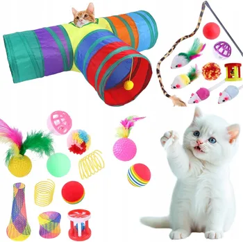 Hračka pro kočku SADA HRAČEK PRO KOČKY VELKÝ TUNEL PRUT S MYŠKOU 22 DÍLŮ XXL