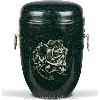 Smuteční dekorace Ocelová urna tmavězelená s růží