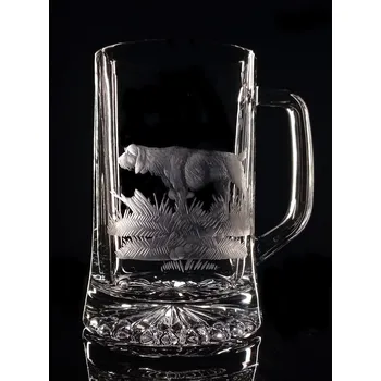 Sklenice půllitr s Českým Fouskem - ručně ryté (broušené), dárek pro myslivce