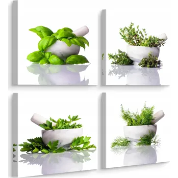 Obraz Obrazy na Plátně do Kuchyně SADA Čerstvé BYLINKY Bazalka Příroda 60x60