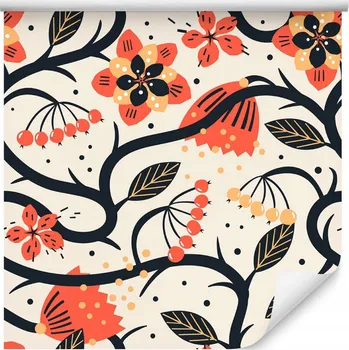 Fototapeta Tapeta do jídelny Ornamenty KVĚTY Listy Styl Retro Rostliny