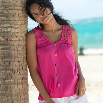 Blancheporte Jednobarevný top s macramé a ozdobnými knoflíky růžová 42/44