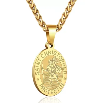Oblečení a móda Přívěsek z chirurgické oceli Svatý Krištof Zlatý - Model BEZ ŘETÍZKU (pouze přívěsek)